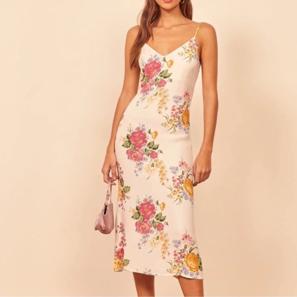 Reformation Boston Midi Slip Dress Floral Bouquet